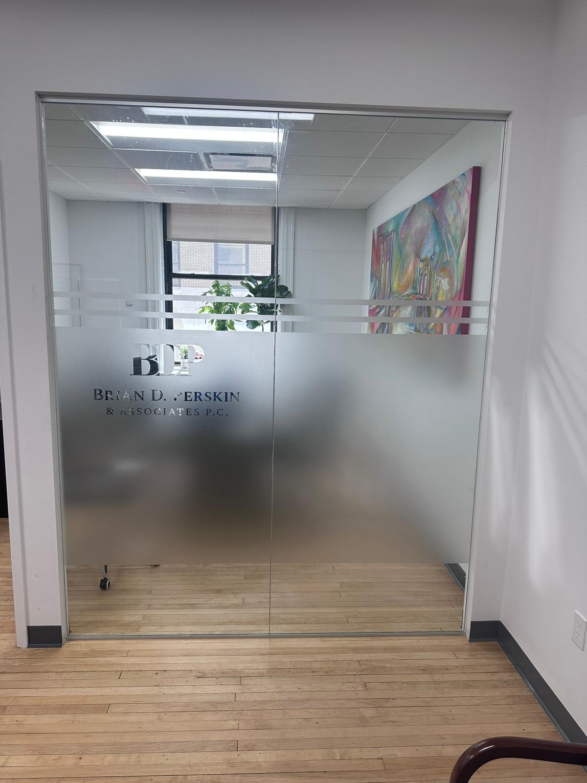 A view of the entrance to an office.